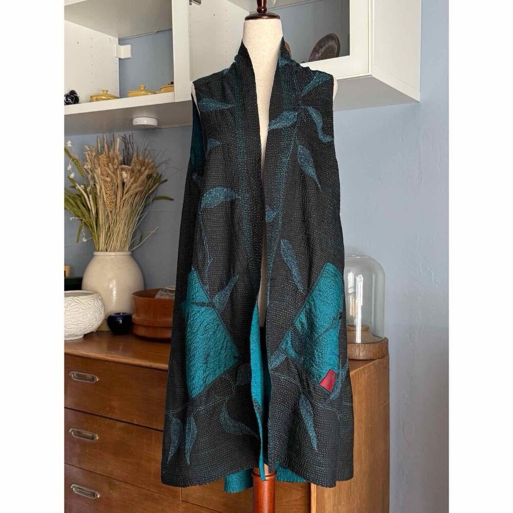 Mieko Mintz Reversible Night Bamboo Silk Cotton Kantha A-Line Vest Sz S Art